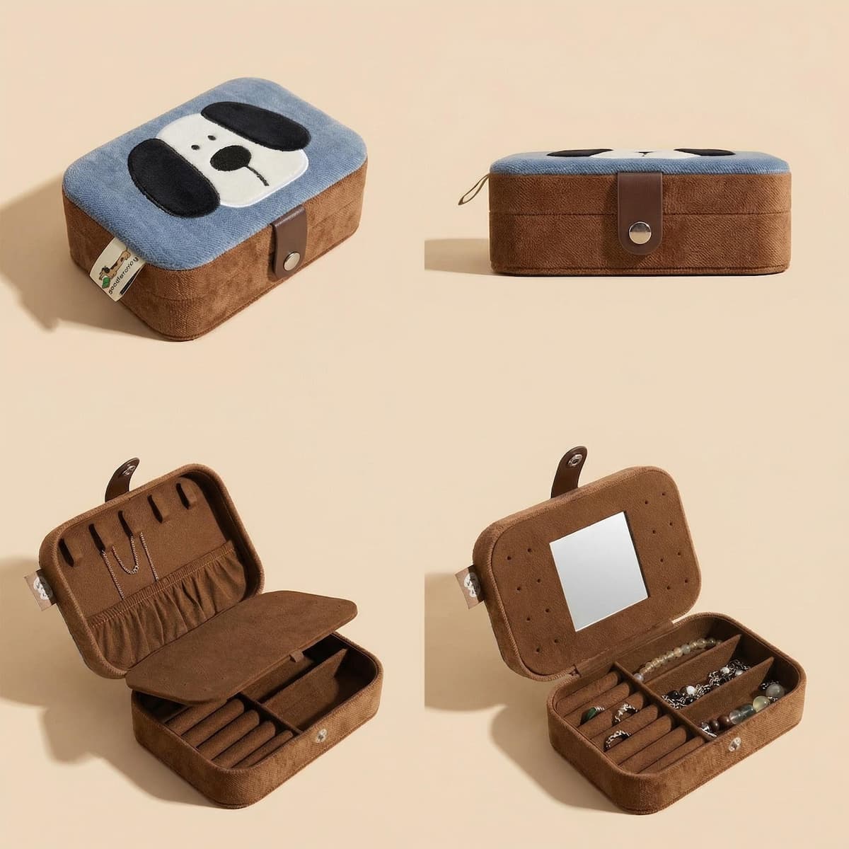 Puppy Jewelry Box with Mirror – Double-Layer Travel Organizer