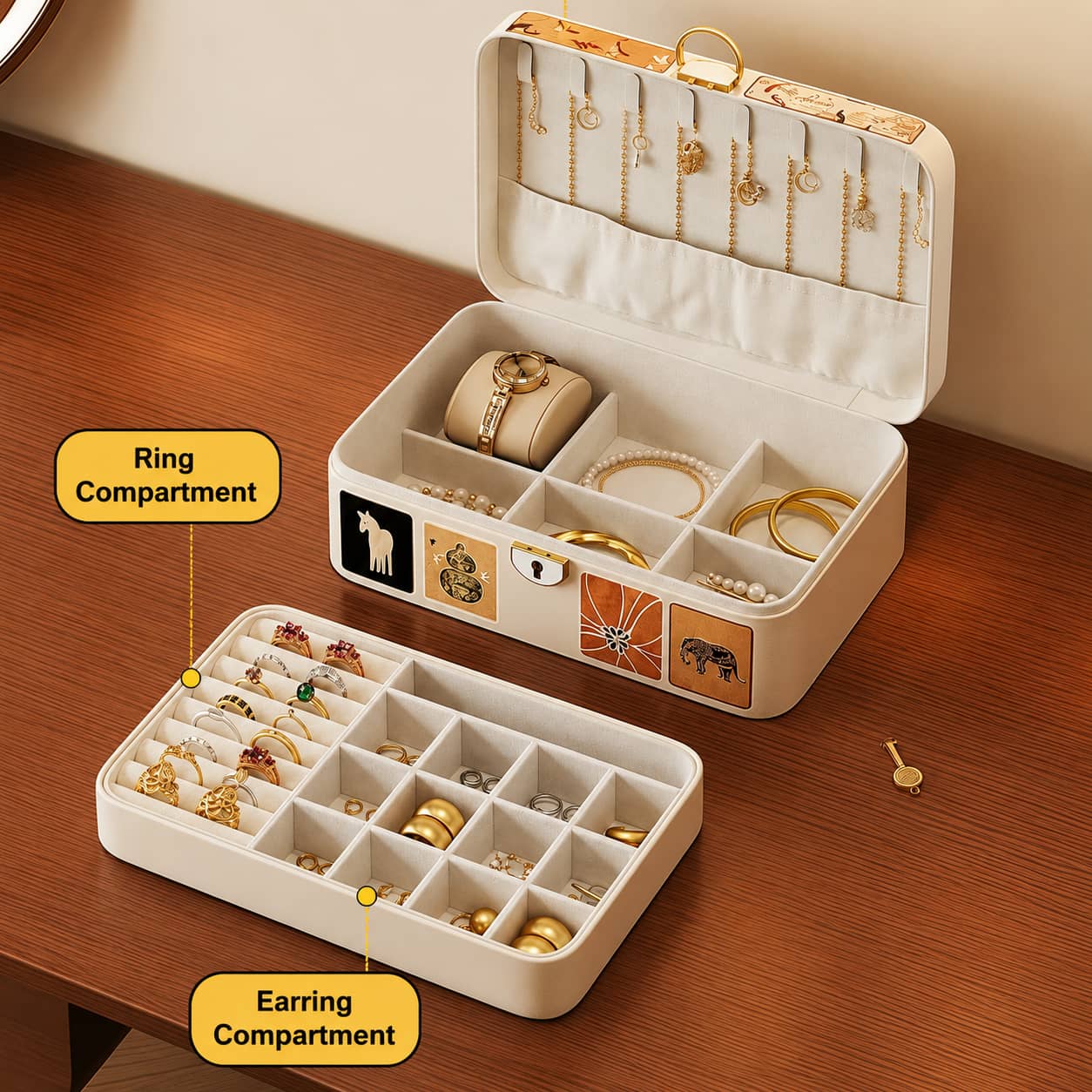Elegant Leather Jewelry Box with Lock