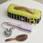 4-Piece Quilted Travel Organizer Set - Waterproof Makeup Bags with Curling Iron Case