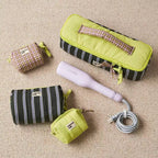 4-Piece Quilted Travel Organizer Set - Waterproof Makeup Bags with Curling Iron Case