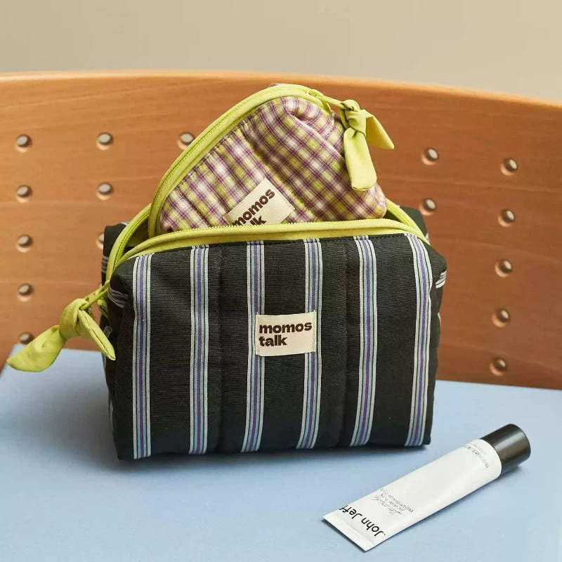 4-Piece Quilted Travel Organizer Set - Waterproof Makeup Bags with Curling Iron Case