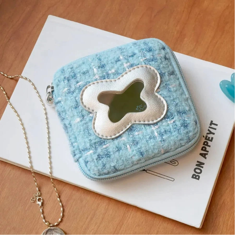 Butterfly Cake Jewelry Pouch with Mirror - Compact Travel Organizer with Zipper