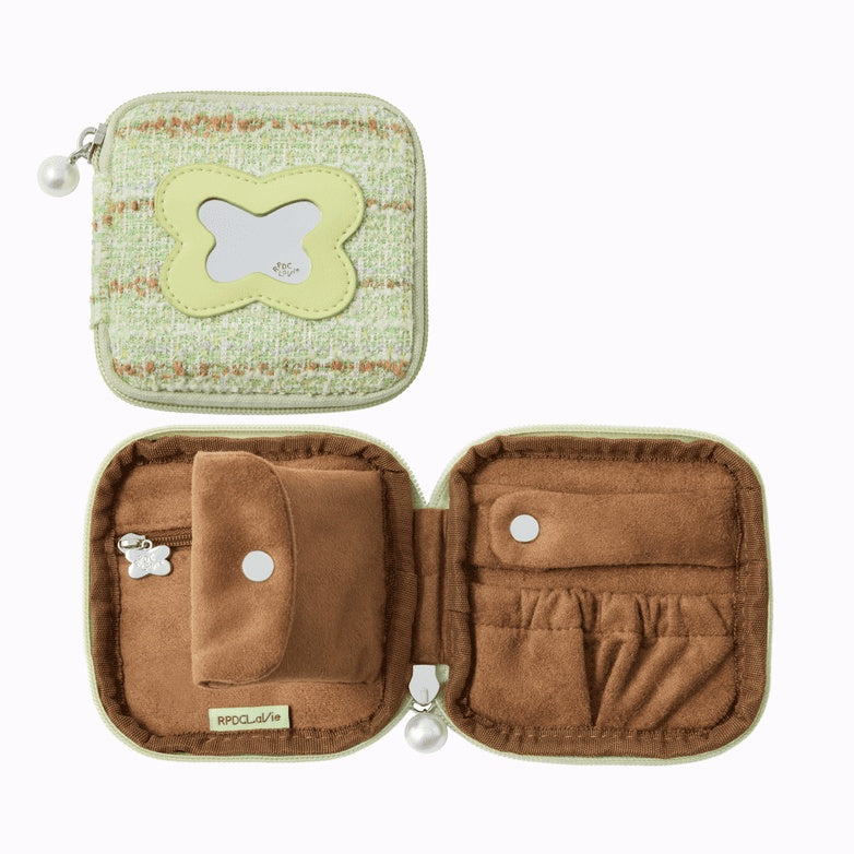 Butterfly Cake Jewelry Pouch with Mirror - Compact Travel Organizer with Zipper