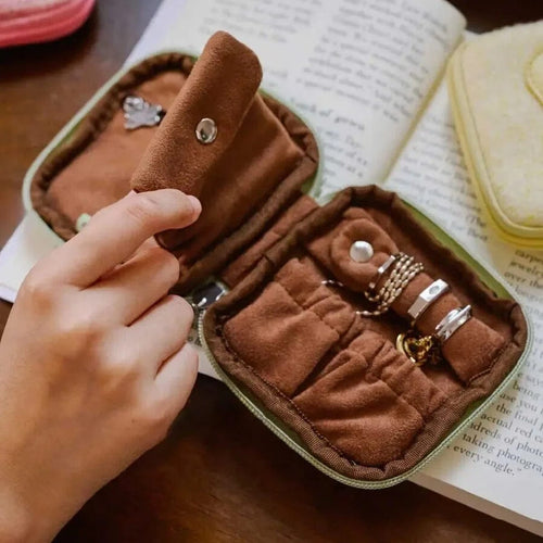 Butterfly Cake Jewelry Pouch with Mirror - Compact Travel Organizer with Zipper