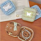 Butterfly Cake Jewelry Pouch with Mirror - Compact Travel Organizer with Zipper