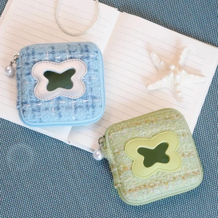 Butterfly Cake Jewelry Pouch with Mirror - Compact Travel Organizer with Zipper