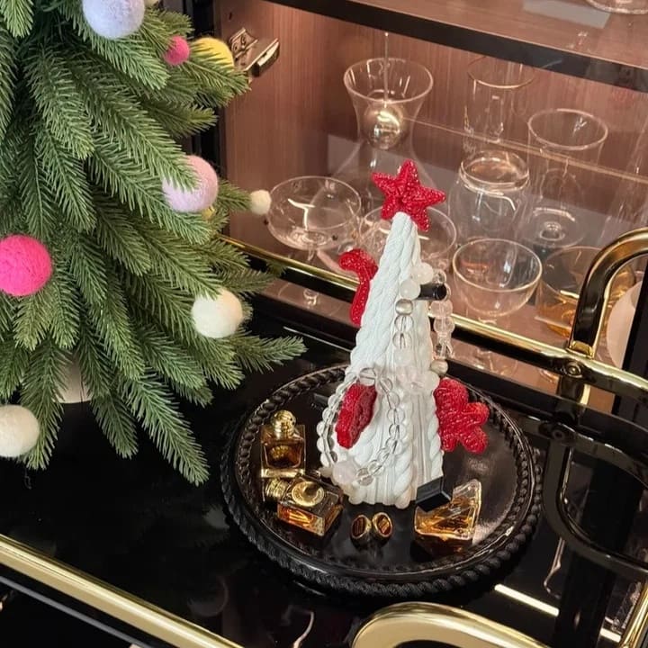 Christmas Tree Jewelry Stand - Festive Key & Necklace Holder with Tray