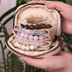 Embroidered Linen Multi-Layer Jewelry Travel Pouch - Padded Organizer