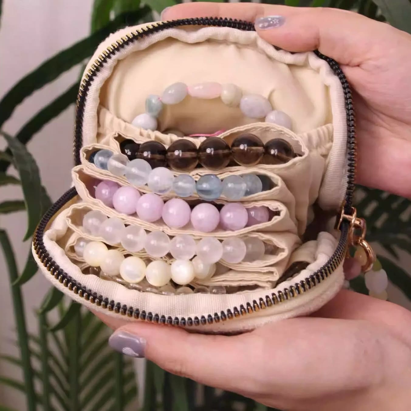 Embroidered Linen Multi-Layer Jewelry Travel Pouch - Padded Organizer