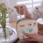 Embroidered Linen Multi-Layer Jewelry Travel Pouch - Padded Organizer