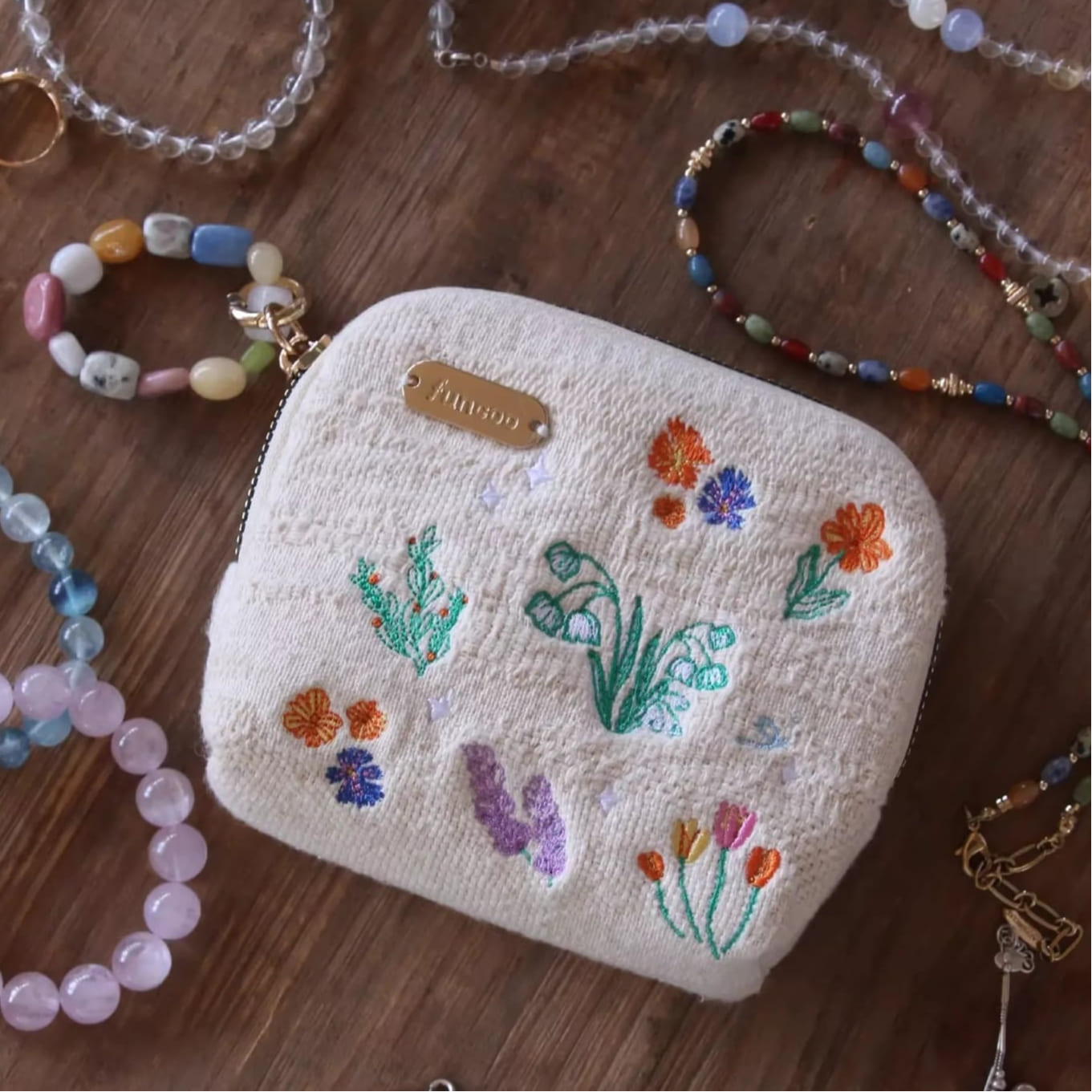 Embroidered Linen Multi-Layer Jewelry Travel Pouch - Padded Organizer