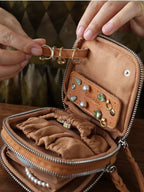 Genuine Leather Travel Jewelry Case - Premium Cowhide Organizer