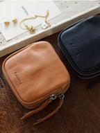 Genuine Leather Travel Jewelry Case - Premium Cowhide Organizer