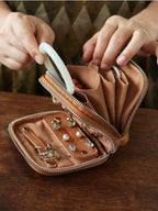 Genuine Leather Travel Jewelry Case - Premium Cowhide Organizer