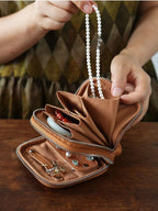 Genuine Leather Travel Jewelry Case - Premium Cowhide Organizer