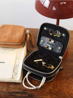 Genuine Leather Travel Jewelry Case - Premium Cowhide Organizer