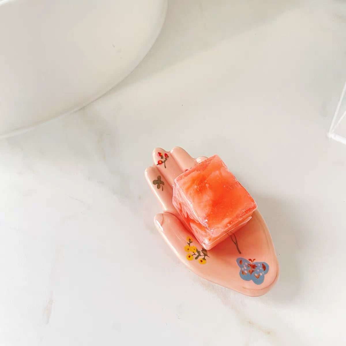 Hand-Painted Ceramic Palm Tray - Artisanal Mini Jewelry Dish