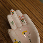 Hand-Painted Ceramic Palm Tray - Artisanal Mini Jewelry Dish