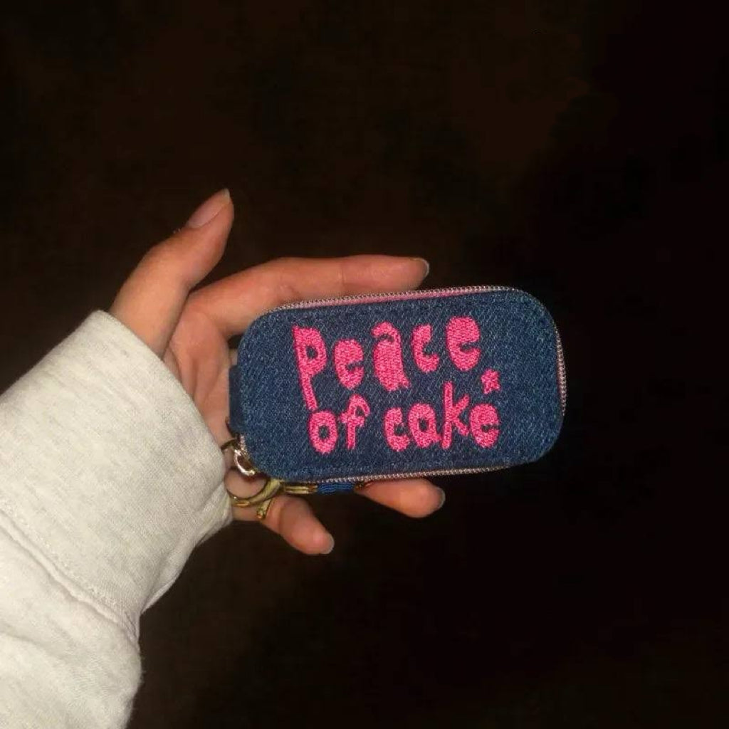 Mini Muffin Denim Jewelry Case - Handmade Embroidered Travel Pouch