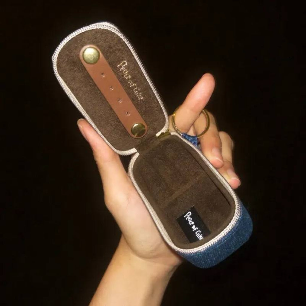 Mini Muffin Denim Jewelry Case - Handmade Embroidered Travel Pouch