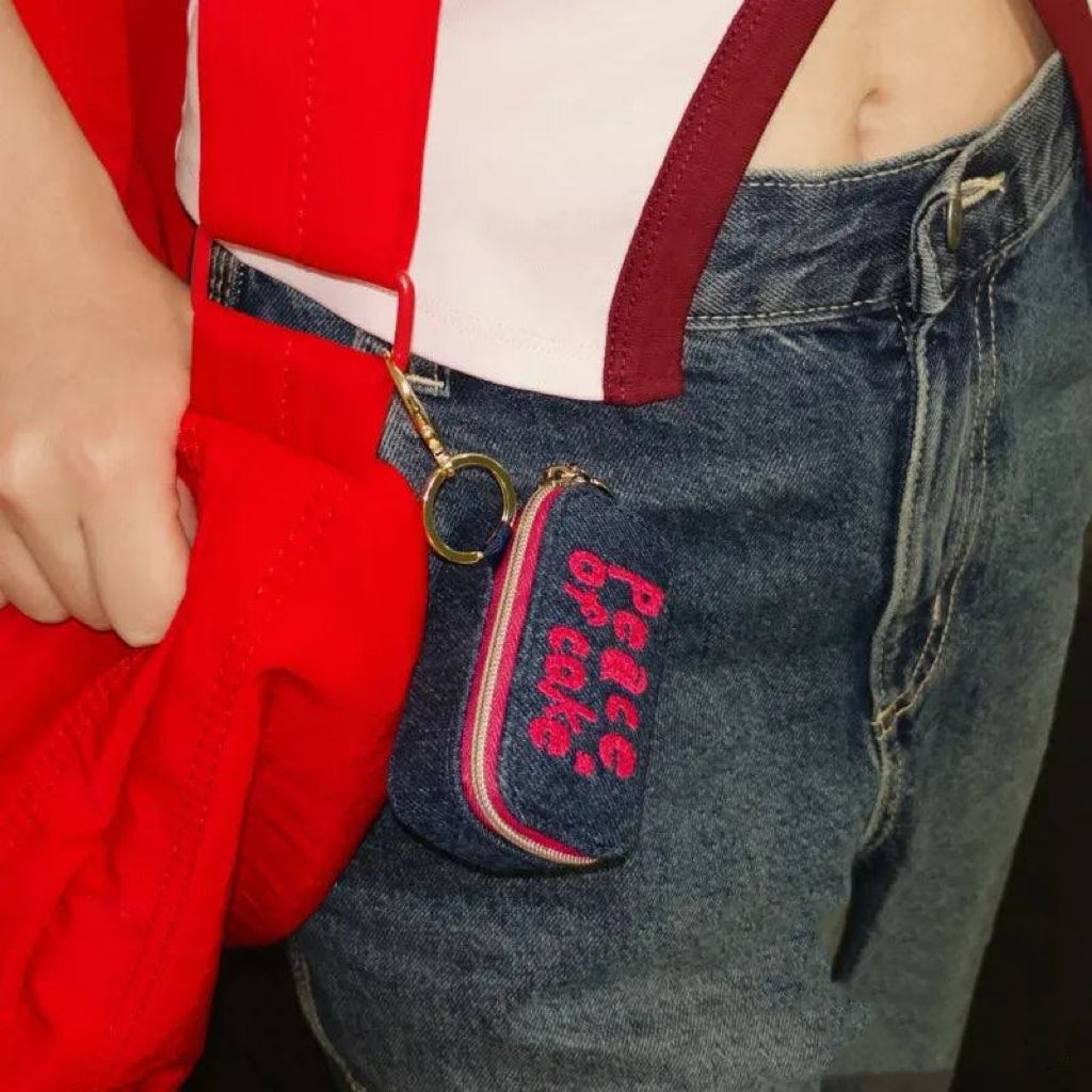 Mini Muffin Denim Jewelry Case - Handmade Embroidered Travel Pouch