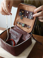 Large Genuine Leather Jewelry Box - Premium Cowhide Organizer