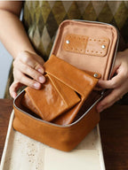 Large Genuine Leather Jewelry Box - Premium Cowhide Organizer
