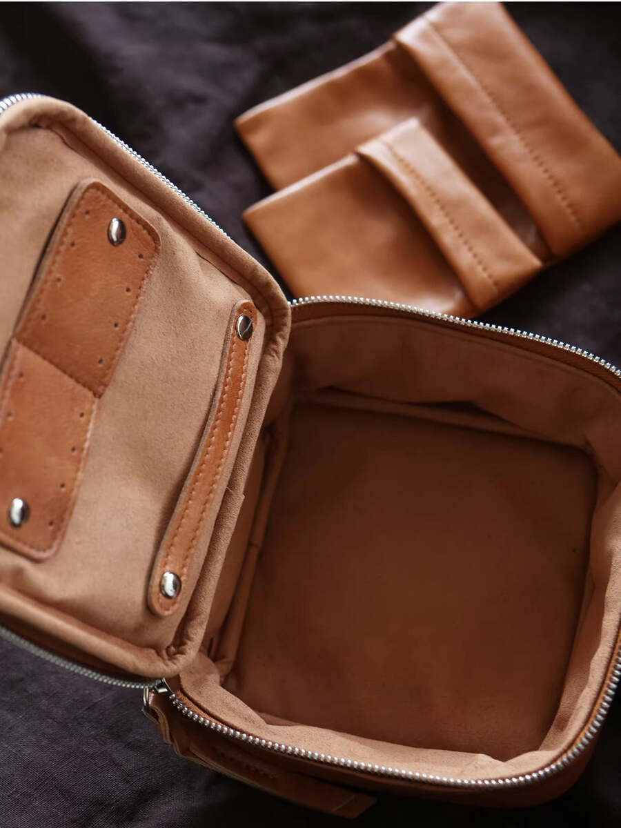 Large Genuine Leather Jewelry Box - Premium Cowhide Organizer