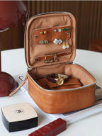 Large Genuine Leather Jewelry Box - Premium Cowhide Organizer