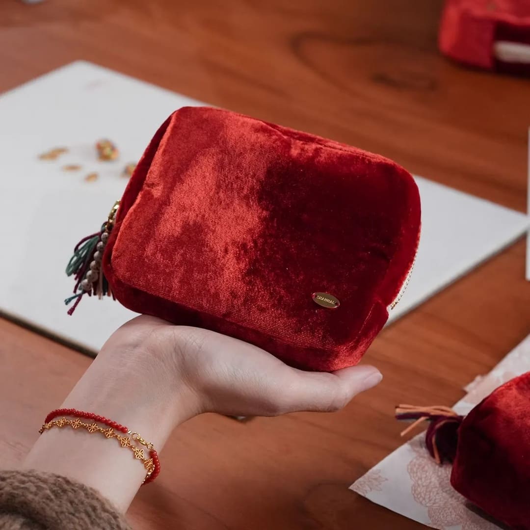Limited Edition Silk Velvet Jewelry Pouch - Handcrafted with Natural Stones