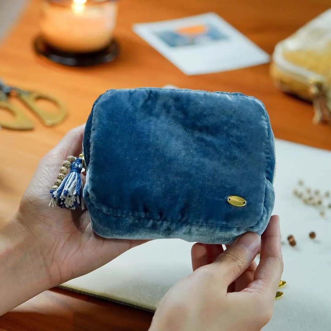 Limited Edition Silk Velvet Jewelry Pouch - Handcrafted with Natural Stones