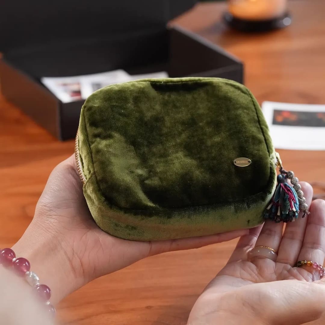 Limited Edition Silk Velvet Jewelry Pouch - Handcrafted with Natural Stones