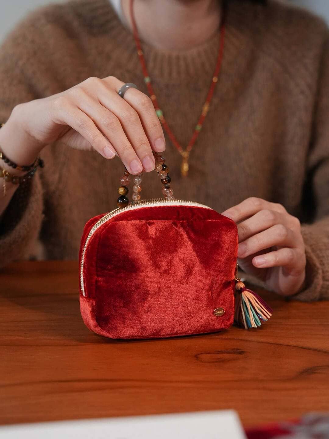 Limited Edition Silk Velvet Jewelry Pouch - Handcrafted with Natural Stones