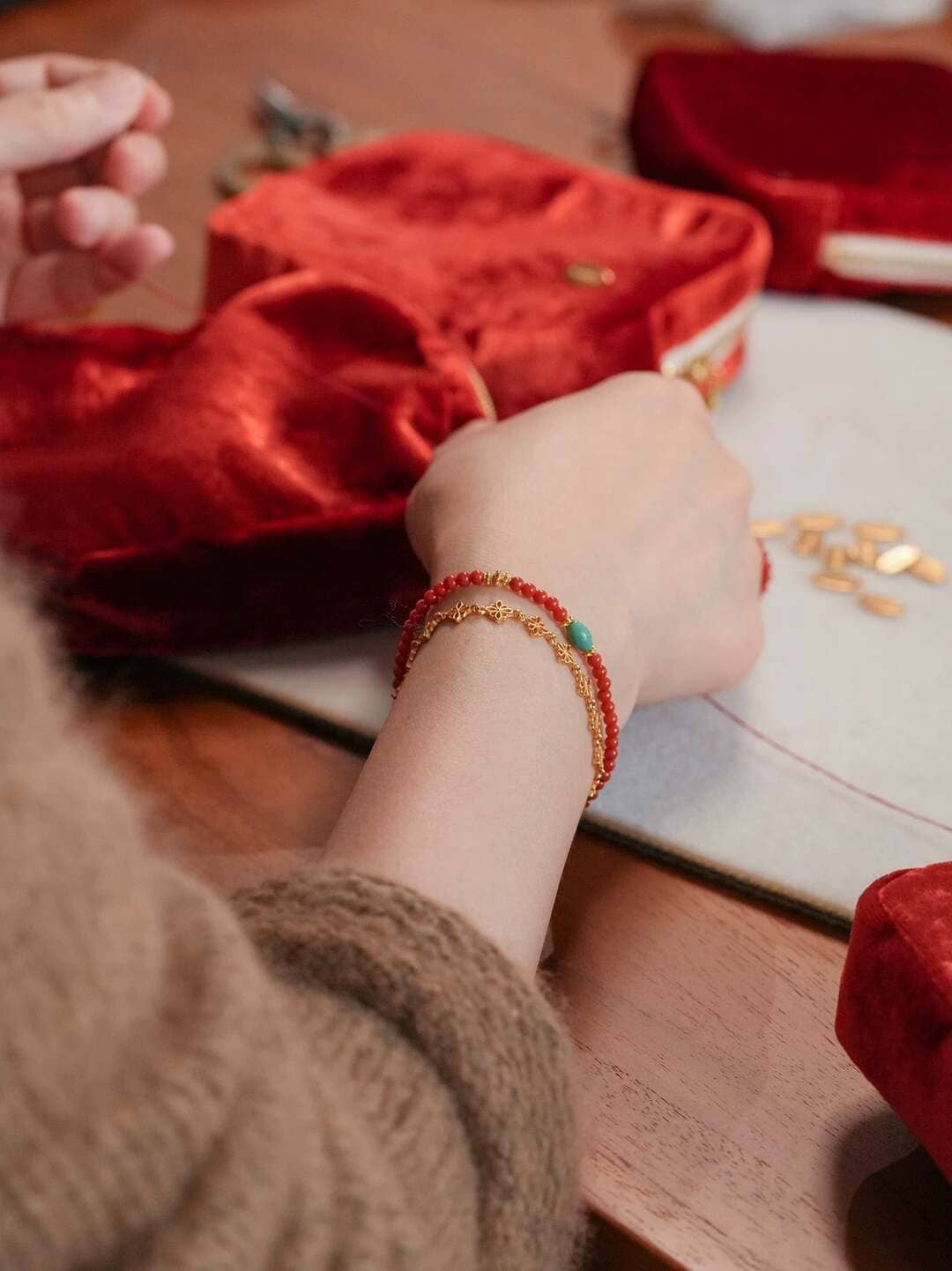 Limited Edition Silk Velvet Jewelry Pouch - Handcrafted with Natural Stones