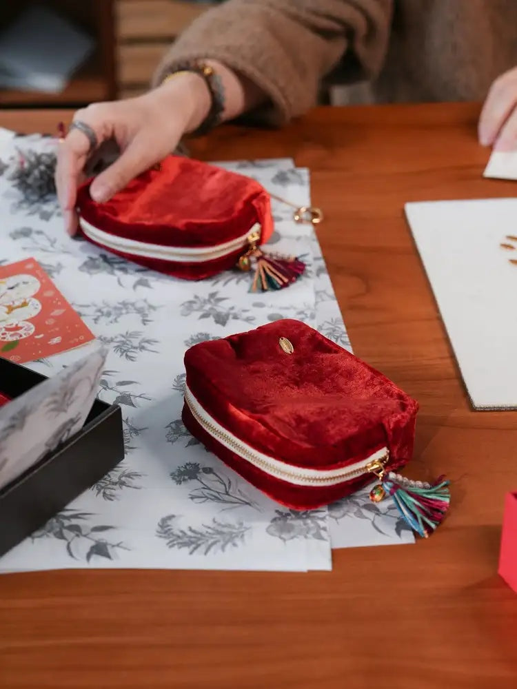 Limited Edition Silk Velvet Jewelry Pouch - Handcrafted with Natural Stones