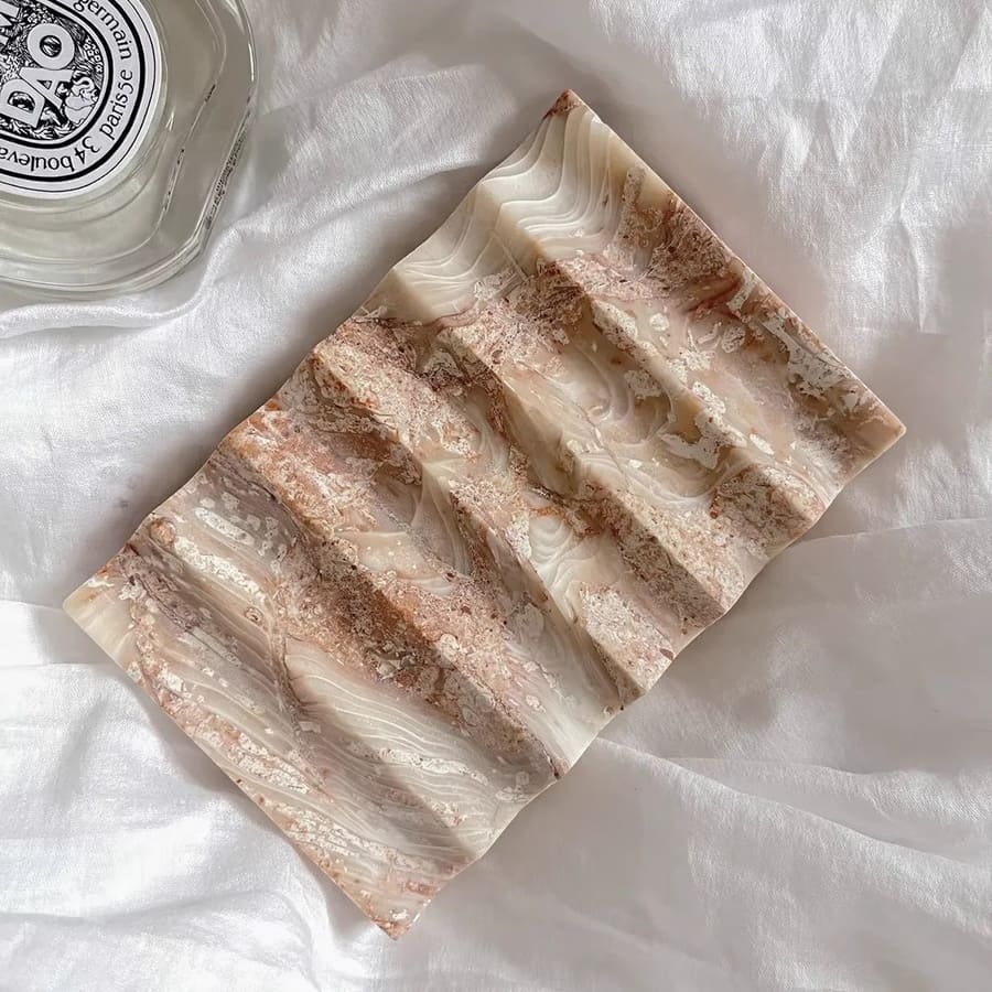 Natural Marble Tray with Wave Edge - Jewelry Dish & Soap Holder