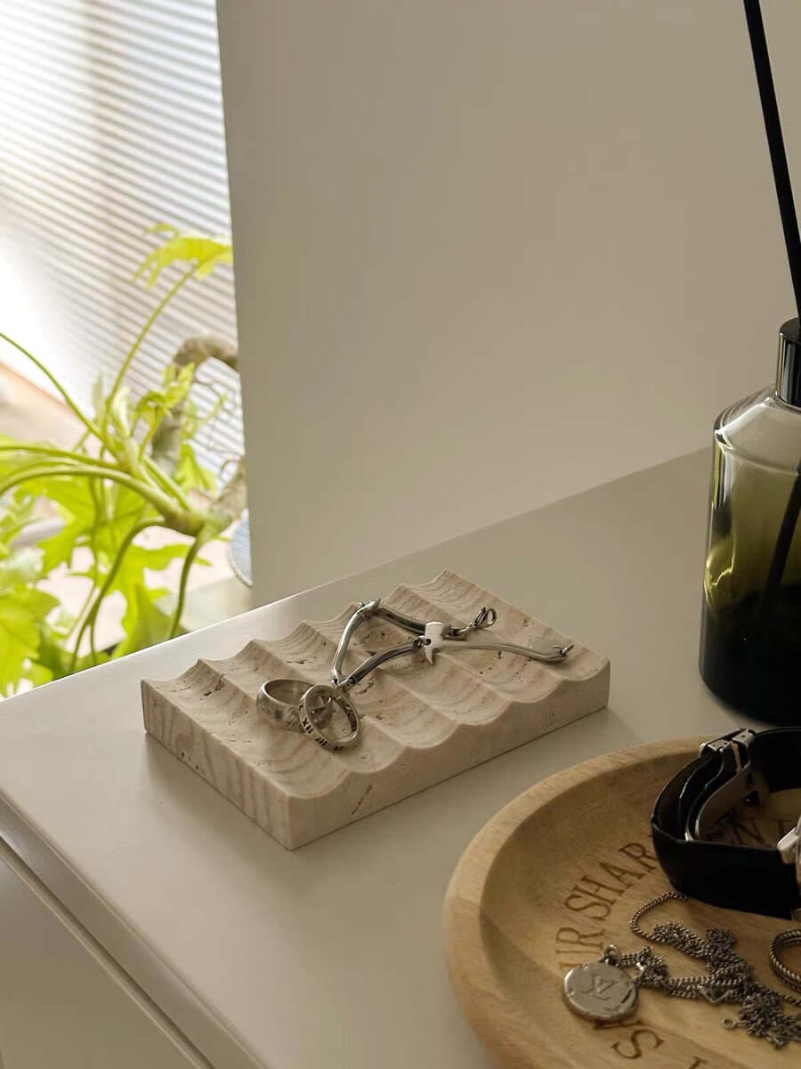 Natural Marble Tray with Wave Edge - Jewelry Dish & Soap Holder