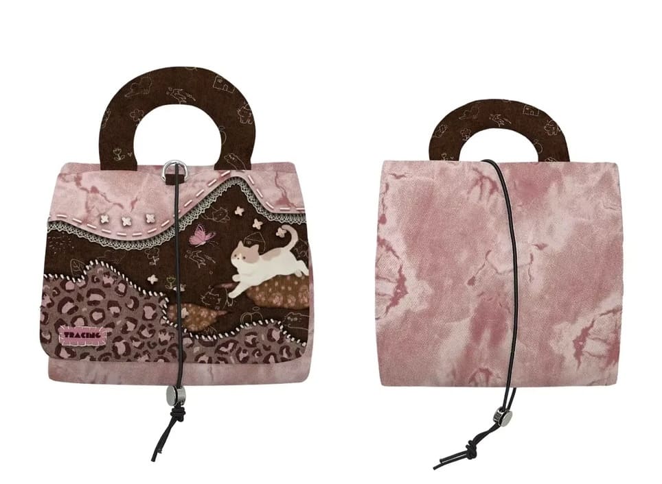 Pink Kitten Velvet Makeup Bag - Large Foldable Travel Organizer with Pouches
