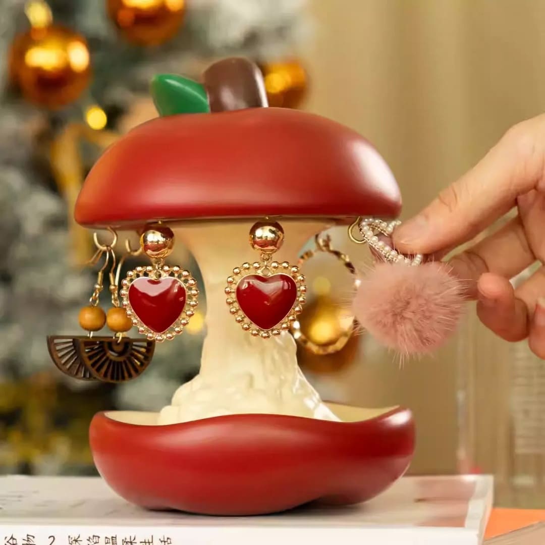 Rotating Apple Core Jewelry Stand - Vintage Red Necklace & Earring Organizer