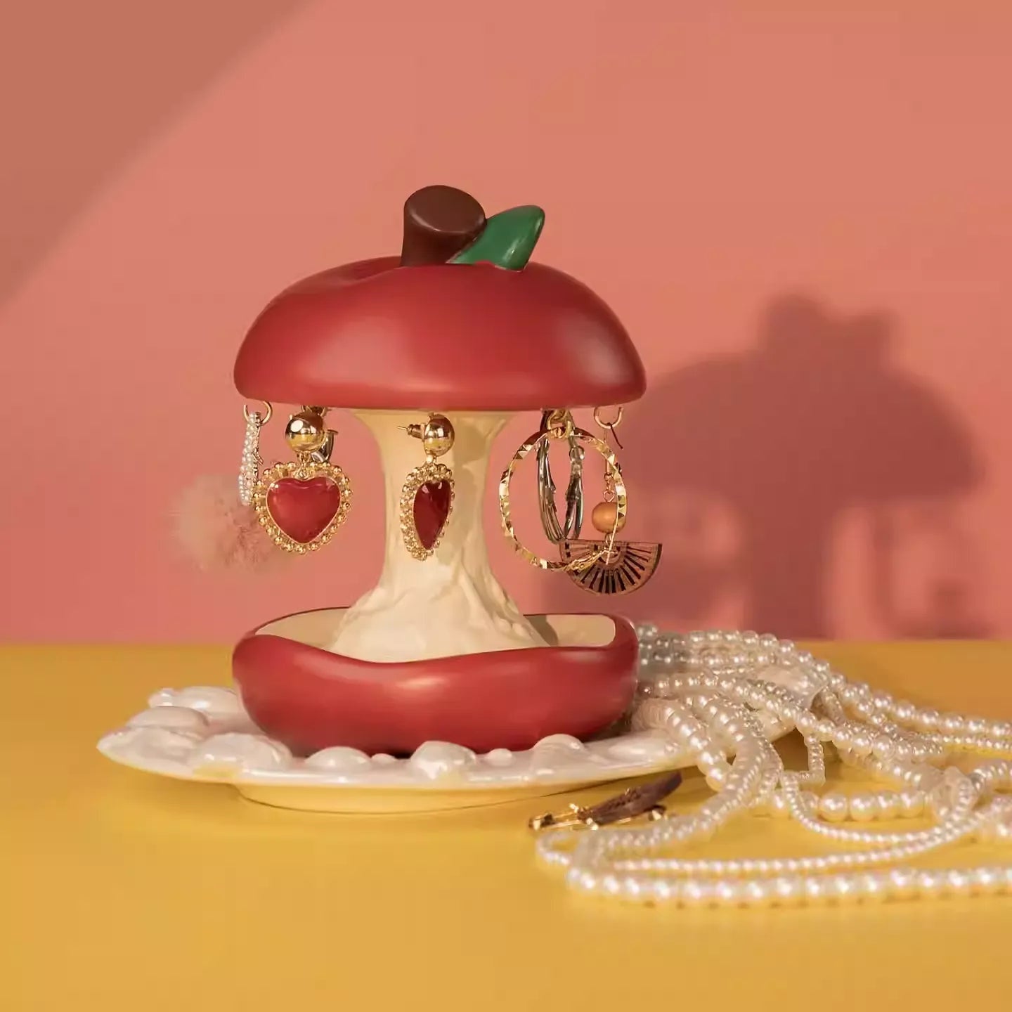 Rotating Apple Core Jewelry Stand - Vintage Red Necklace & Earring Organizer
