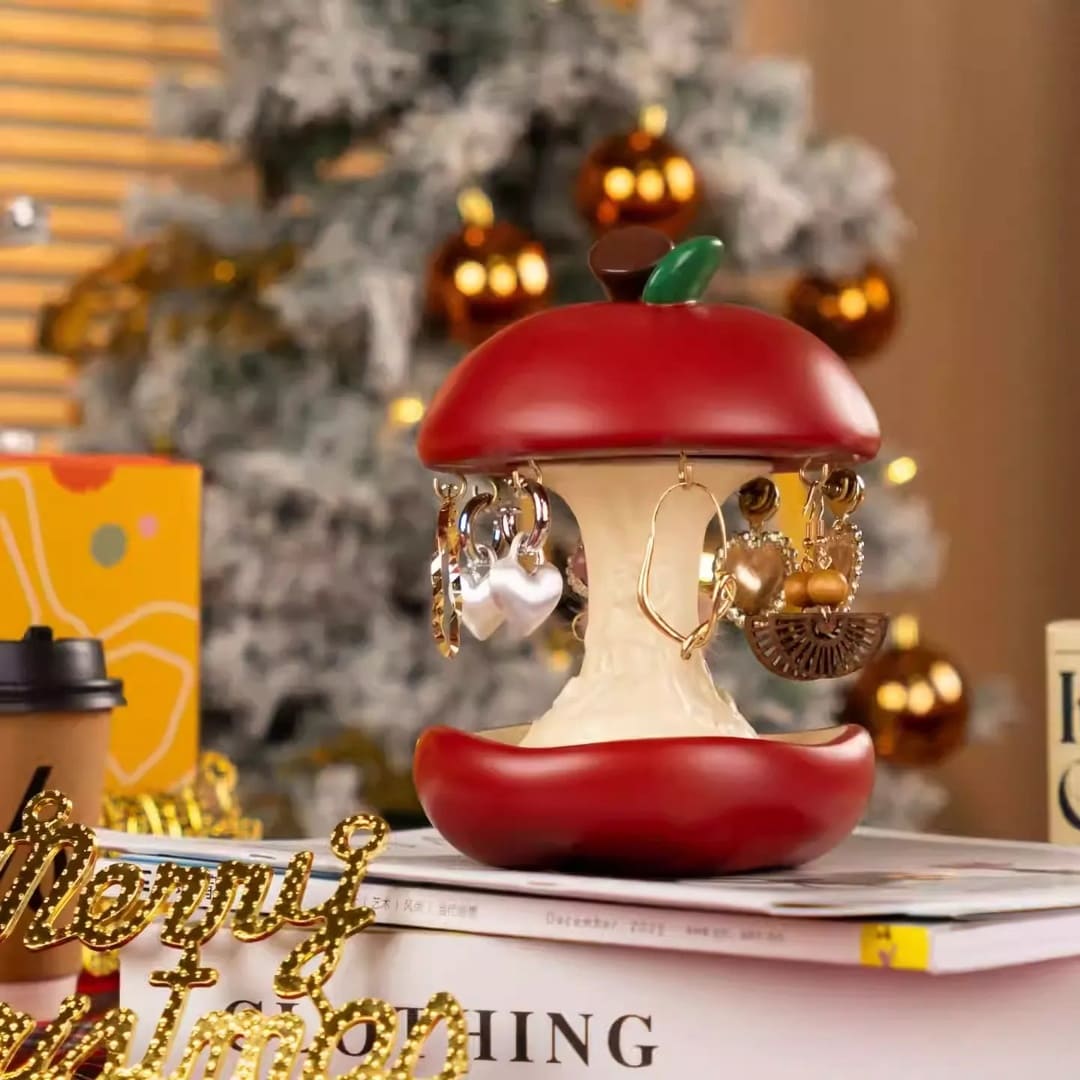 Rotating Apple Core Jewelry Stand - Vintage Red Necklace & Earring Organizer