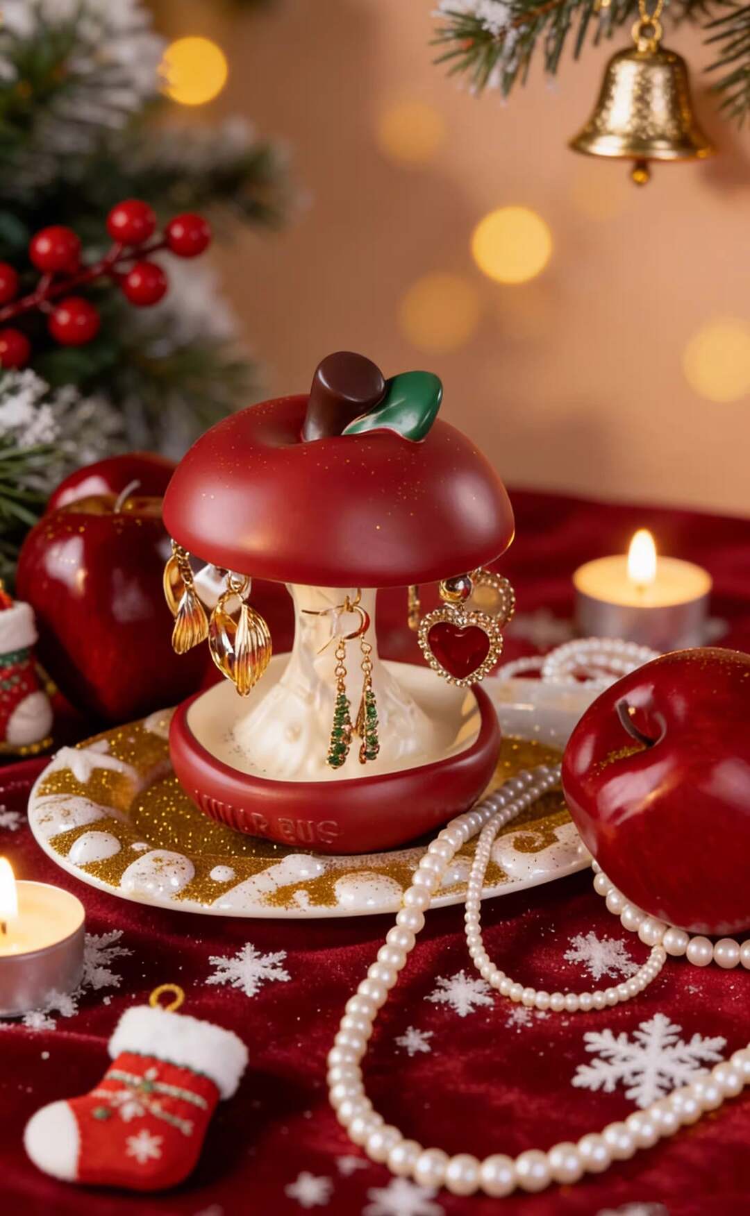 Rotating Apple Core Jewelry Stand - Vintage Red Necklace & Earring Organizer