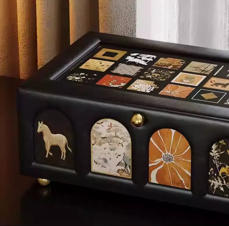 Vintage Collage Jewelry Box - Large 2-Tier Leather Jewelry Organizer with Dustproof Lid