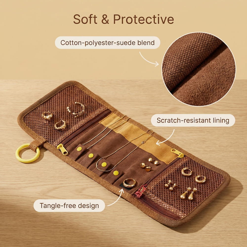 Travel Jewelry Roll – Portable Organizer for Necklaces, Earrings & Everyday Treasures
