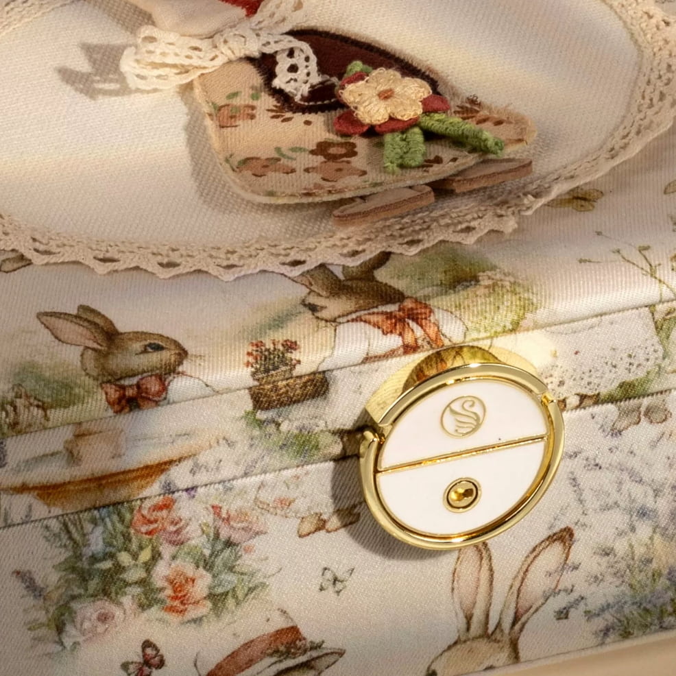 Linen Jewelry Box with Handmade Doll & Embroidery