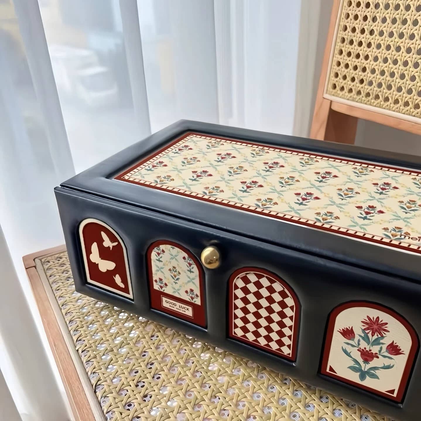 Vintage Collage Jewelry Box - Large 2-Tier Leather Jewelry Organizer with Dustproof Lid