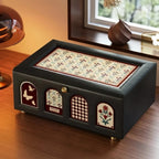 Vintage Collage Jewelry Box - Large 2-Tier Leather Jewelry Organizer with Dustproof Lid