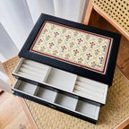 Vintage Collage Jewelry Box - Large 2-Tier Leather Jewelry Organizer with Dustproof Lid