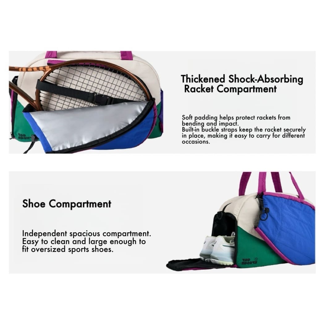 Color-Block Tennis Shoulder Bag - Multi-Functional Large Capacity Sports Duffle with Racket Compartment