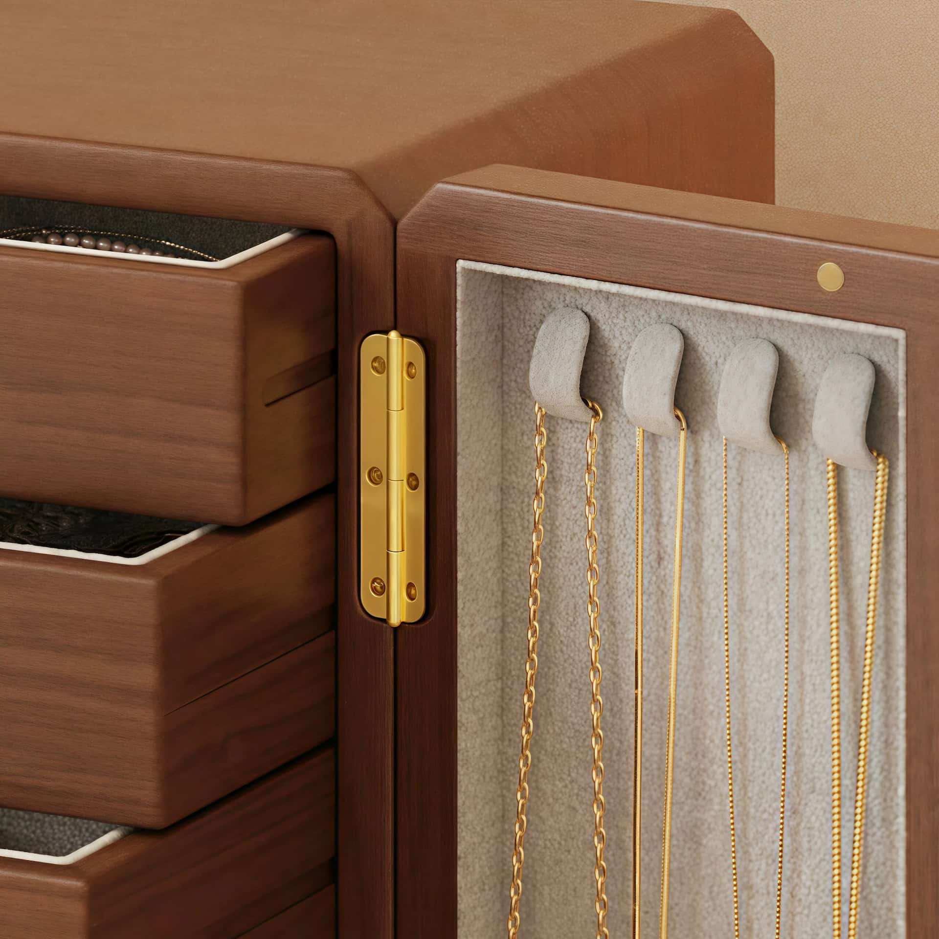 Wood Jewelry Cabinet with Double Doors & Drawers